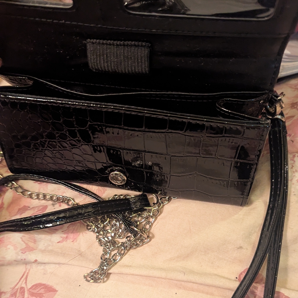 Glossy Black Textured Clutch with Clean Lines